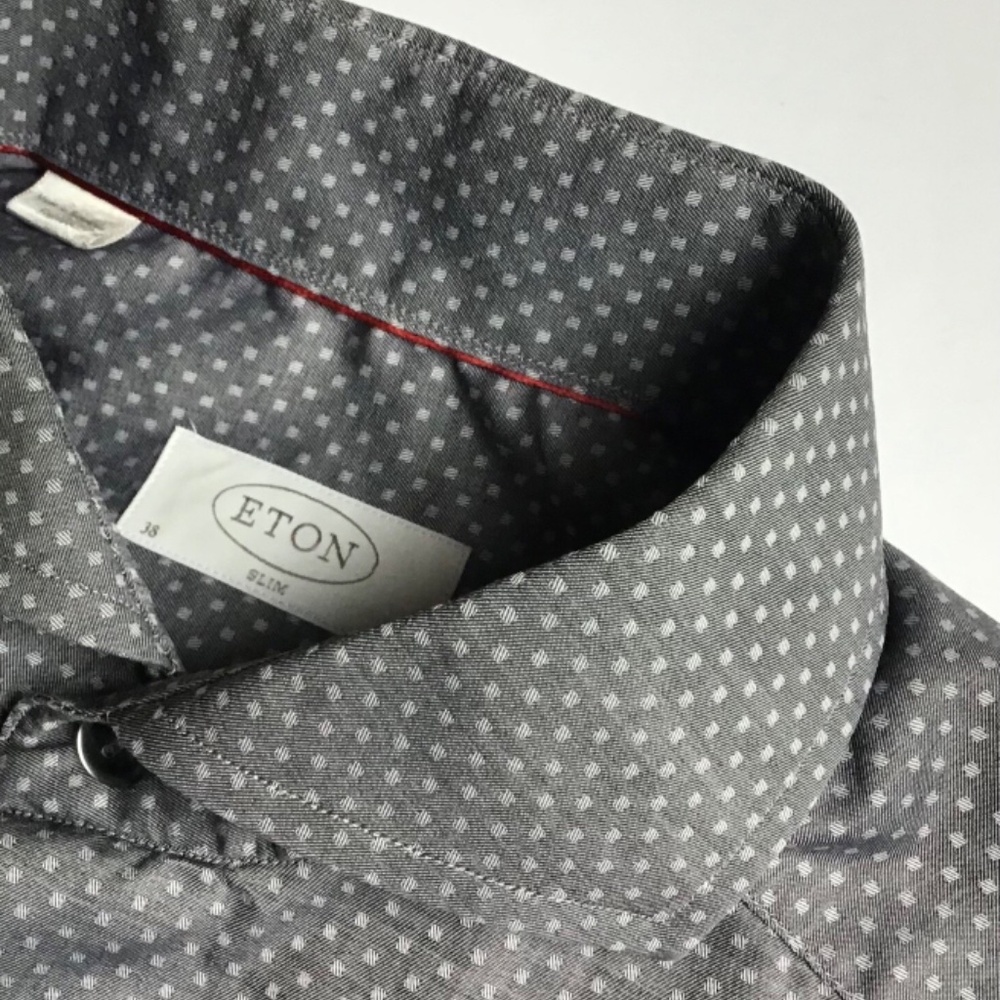 ETON slim  gray dotted cotton shirt Sz M 15 -38 cm made in Europe